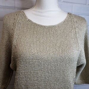 NWT Chico’s Gold Metallic Knit Sweater Women's Size 1 Medium Short Sleeve